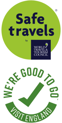 Covid safe logos from World Travel & Tourism Council, and Visit England